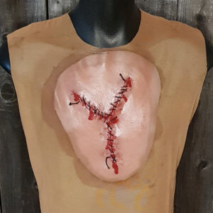 Stitched fresh autopsy scar silicone prosthetic