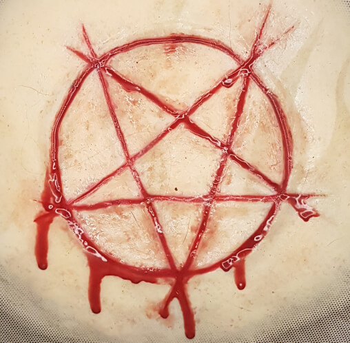 Pentagram carved into chest flesh silicone prosthetic
